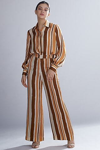 Brown Rust & Cream Striped Shirt by Koai