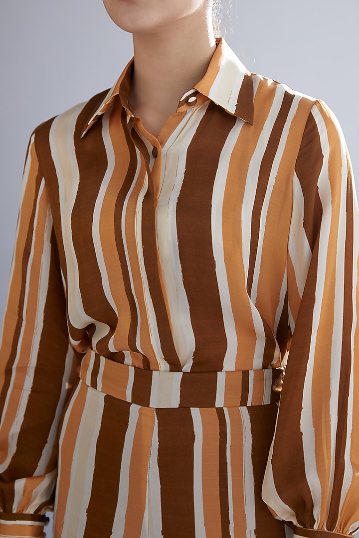 Brown Rust & Cream Striped Shirt by Koai at Pernia's Pop Up Shop