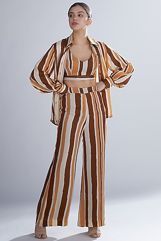 Brown Rust & Cream Striped Pants by Koai