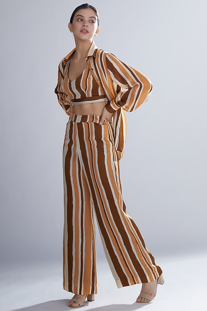 Brown Rust & Cream Striped Pants by Koai at Pernia's Pop Up Shop