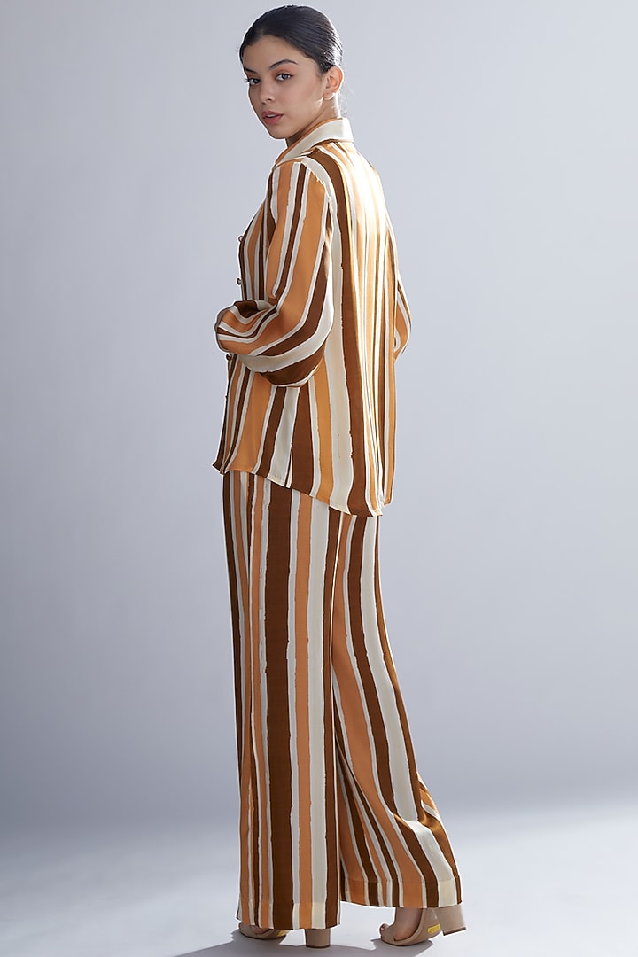 Brown Rust & Cream Striped Pants by Koai at Pernia's Pop Up Shop