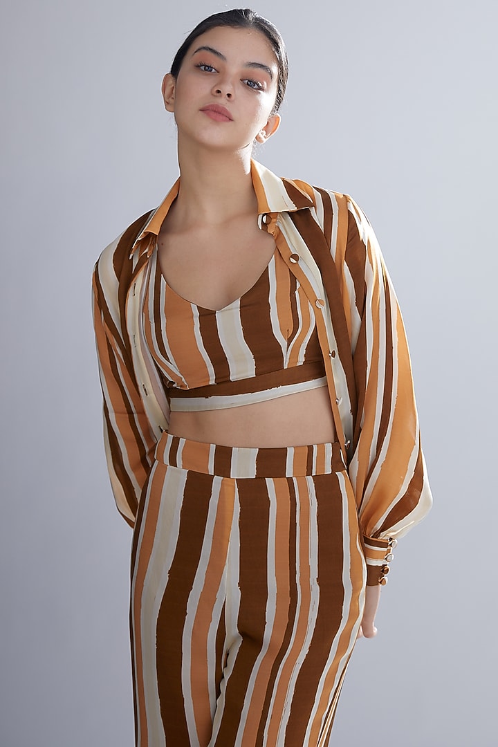 Brown Rust & Cream Striped Pants by Koai at Pernia's Pop Up Shop