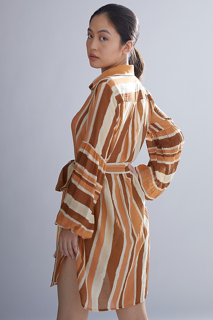 Brown Rust & Cream Striped Summer Shirt Dress by Koai at Pernia's Pop Up Shop