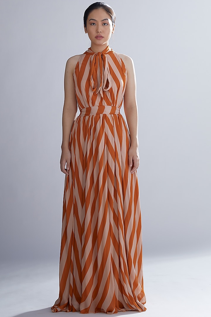 Orange & Peach Striped Dress by Koai