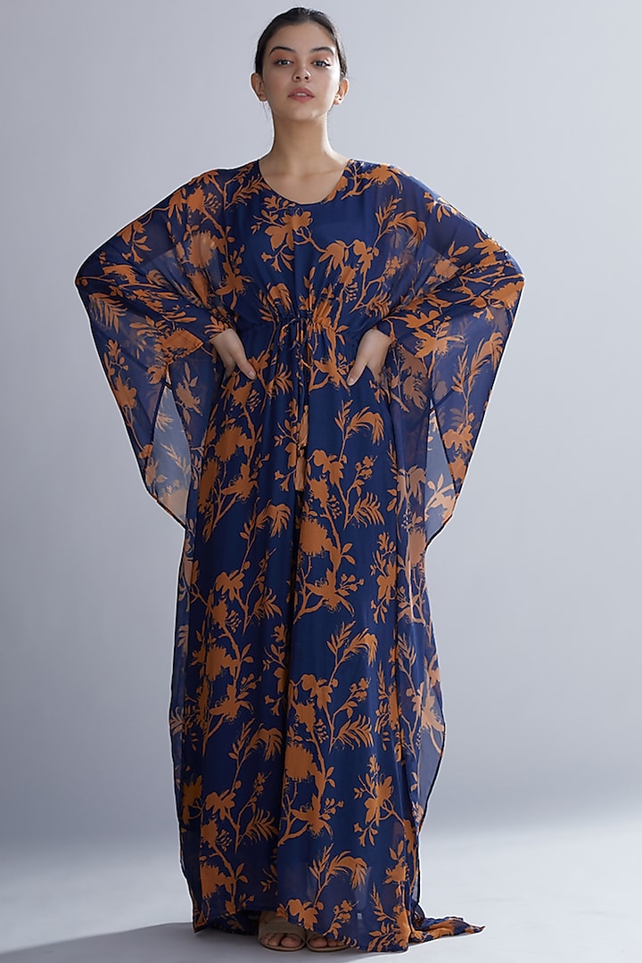 Blue & Orange Floral Kaftan by Koai at Pernia's Pop Up Shop