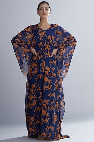 Blue & Orange Floral Kaftan by Koai