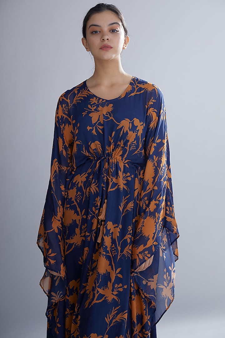 Blue & Orange Floral Kaftan by Koai at Pernia's Pop Up Shop