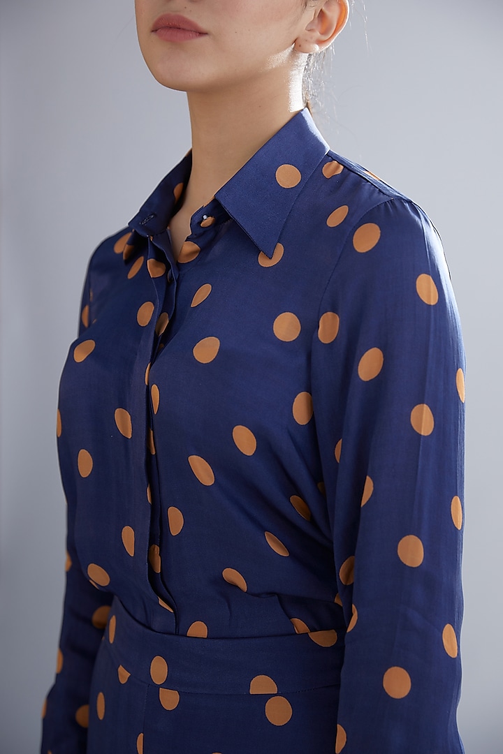 Blue & Orange Polka Dot Shirt by Koai