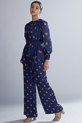 Blue & Orange Polka Dot Top by Koai