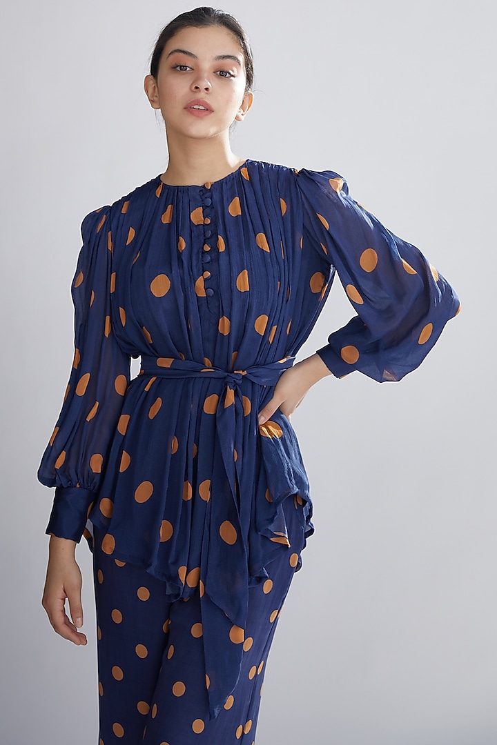 Blue & Orange Polka Dot Top by Koai at Pernia's Pop Up Shop