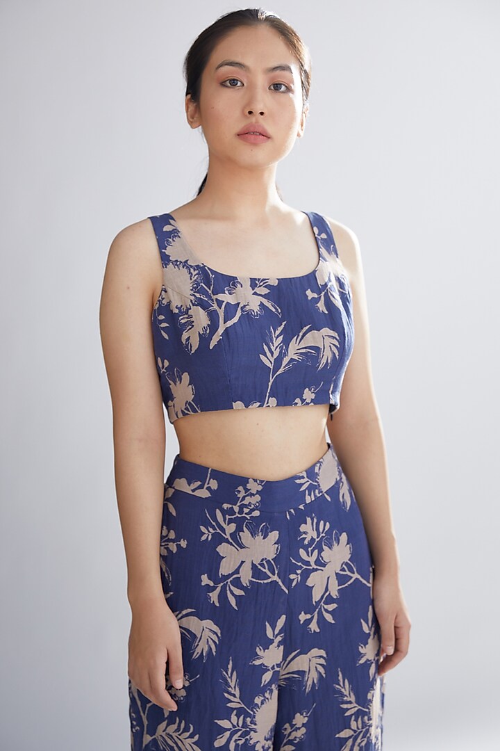 Blue & Peach Floral Bustier by Koai at Pernia's Pop Up Shop
