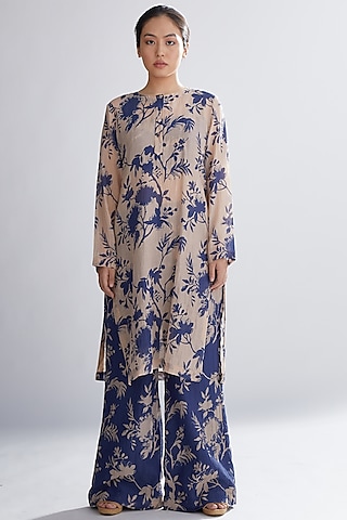 Blue & Peach Floral Kurta by Koai