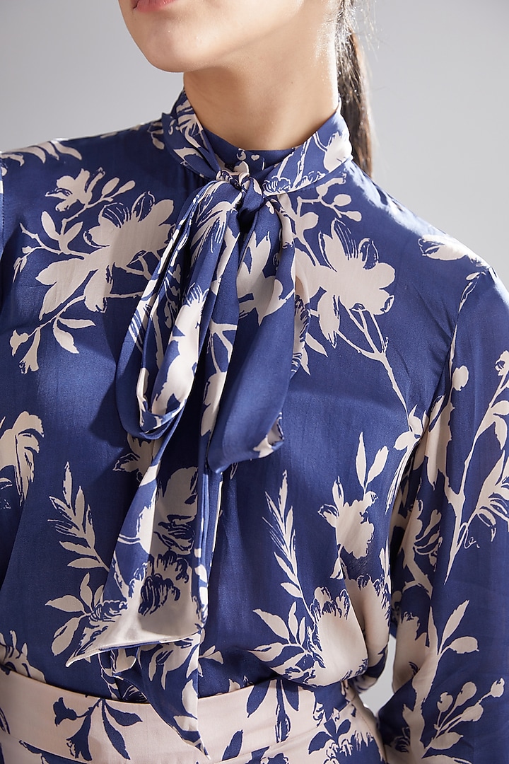 Blue & Peach Floral Shirt by Koai at Pernia's Pop Up Shop
