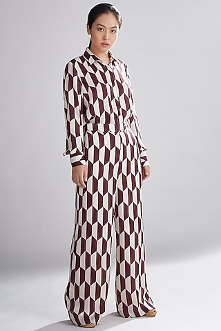 Brown & Cream Geometric Shirt by Koai