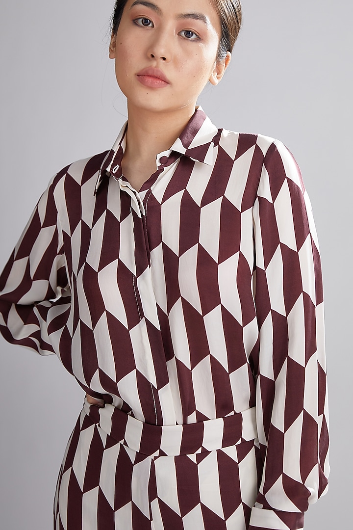 Brown & Cream Geometric Shirt by Koai at Pernia's Pop Up Shop