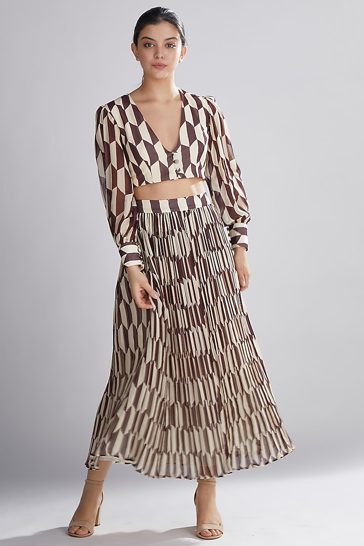 Brown & Cream Geometric Top by Koai at Pernia's Pop Up Shop