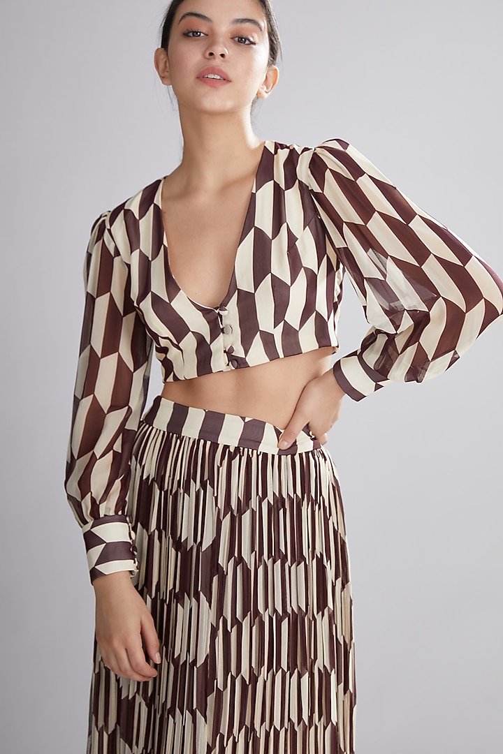 Brown & Cream Geometric Top by Koai at Pernia's Pop Up Shop