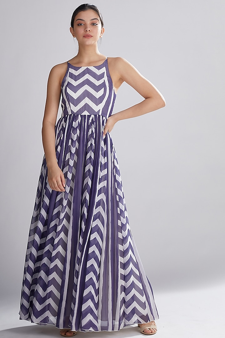 Purple & White Striped Dress by Koai