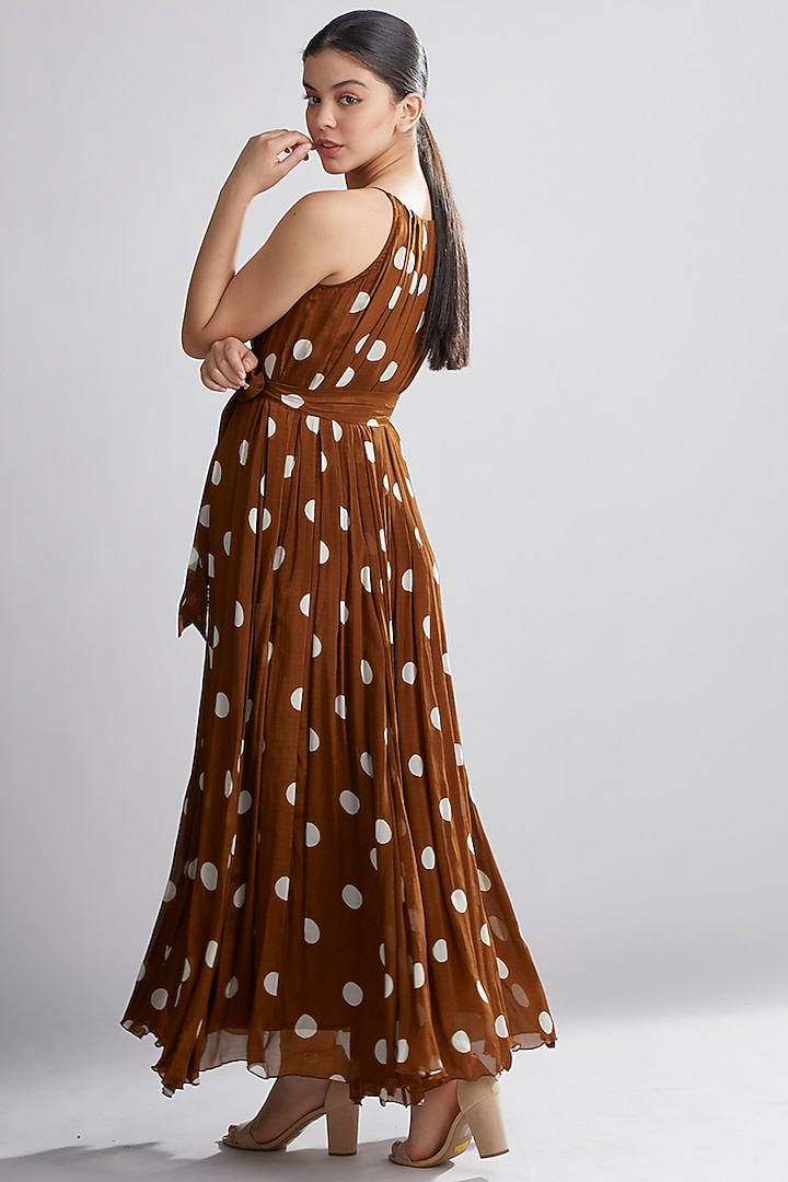 Brown & Cream Polka Dotted Vacation Dress by Koai at Pernia's Pop Up Shop