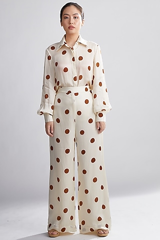 Cream & Brown Polka Dotted Shirt by Koai