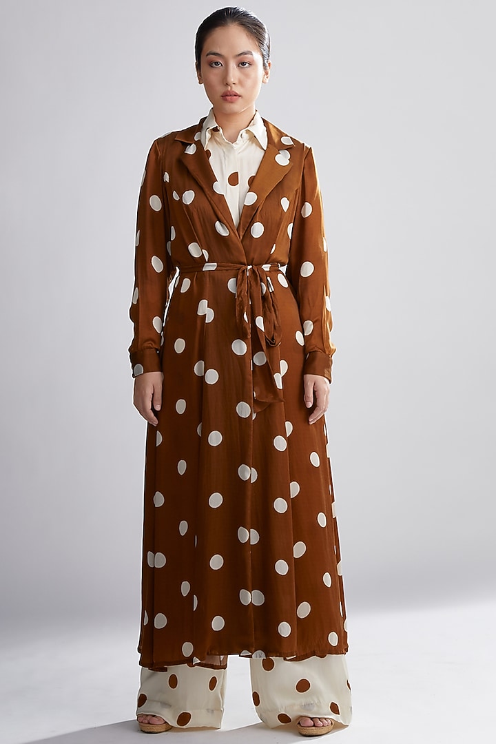 Brown & Cream Polka Dotted Cape by Koai at Pernia's Pop Up Shop