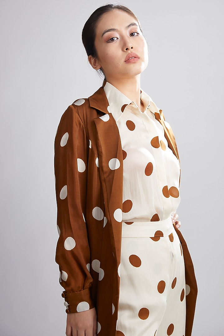 Brown & Cream Polka Dotted Cape by Koai at Pernia's Pop Up Shop