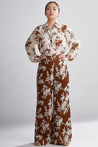 Cream & Brown Floral Shirt by Koai