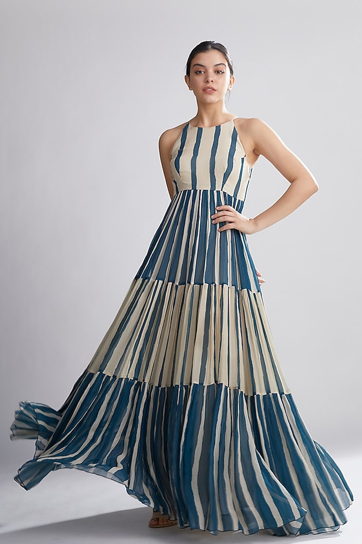 Teal & White Striped Vacation Dress by Koai at Pernia's Pop Up Shop