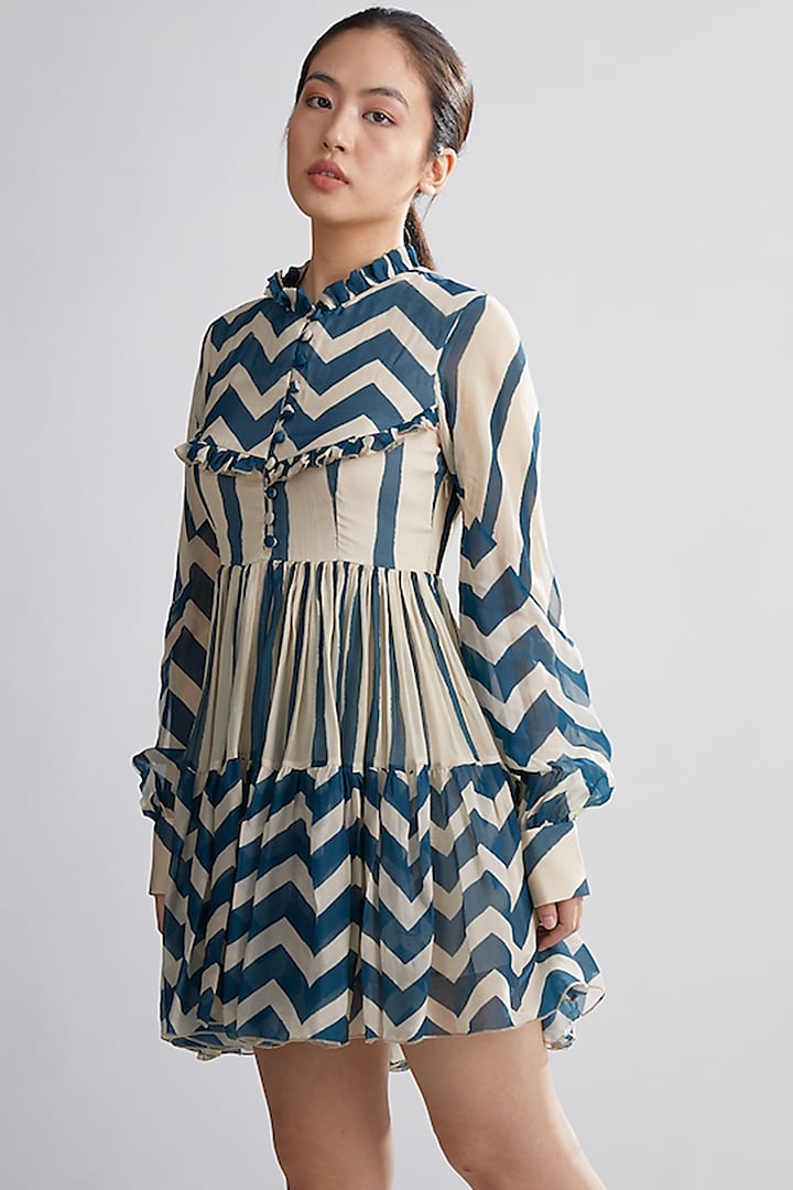 Teal & White Zig-Zag Striped Dress by Koai at Pernia's Pop Up Shop