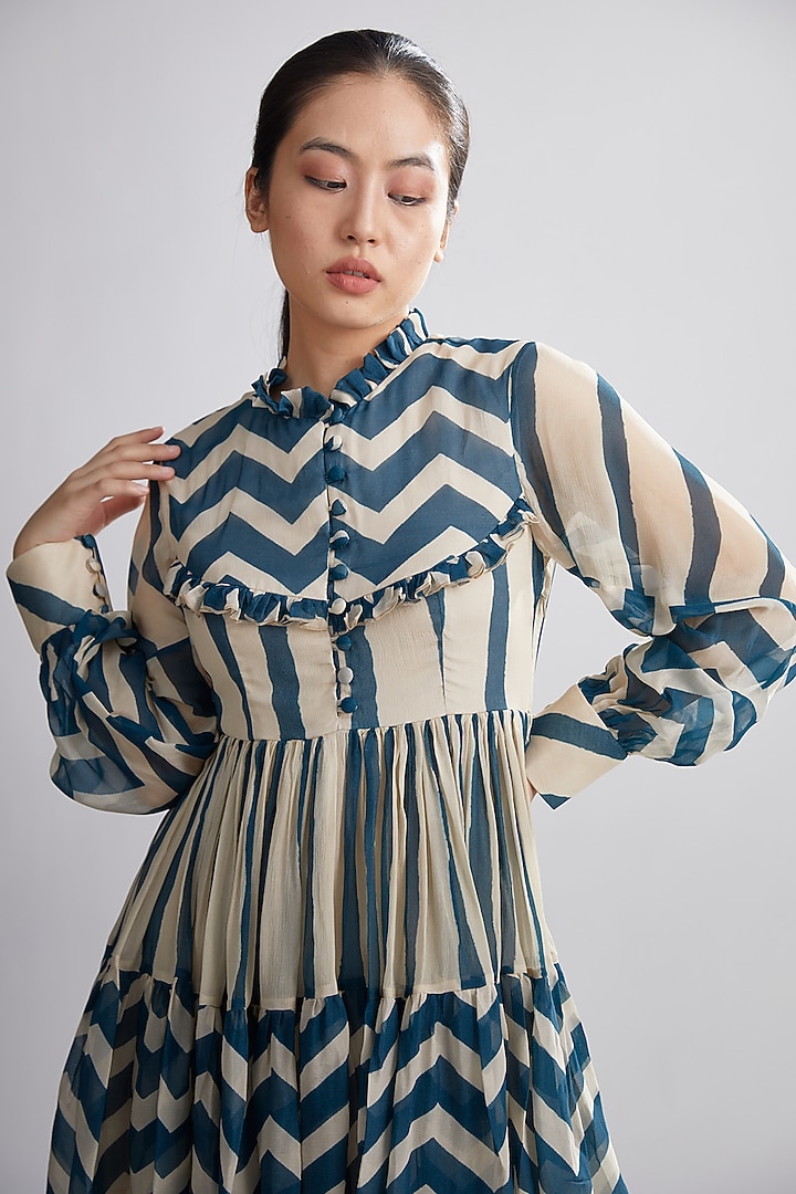 Teal & White Zig-Zag Striped Vacation Dress by Koai at Pernia's Pop Up Shop