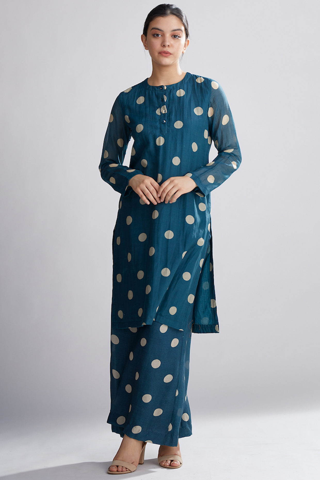 Cobalt Blue Kurta With Polka Dots by Koai at Pernia's Pop Up Shop