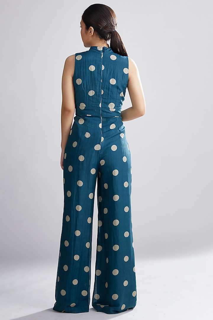 Cobalt Blue & Cream Polka Dotted Jumpsuit by Koai at Pernia's Pop Up Shop