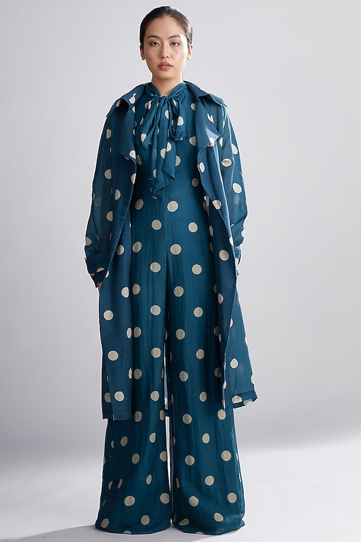 Cobalt Blue Polka Dotted Trench Coat by Koai at Pernia's Pop Up Shop