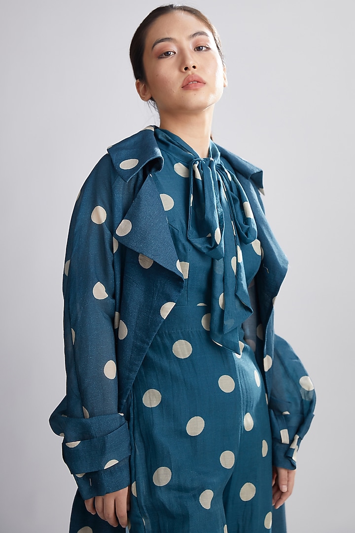 Cobalt Blue Polka Dotted Trench Coat by Koai at Pernia's Pop Up Shop