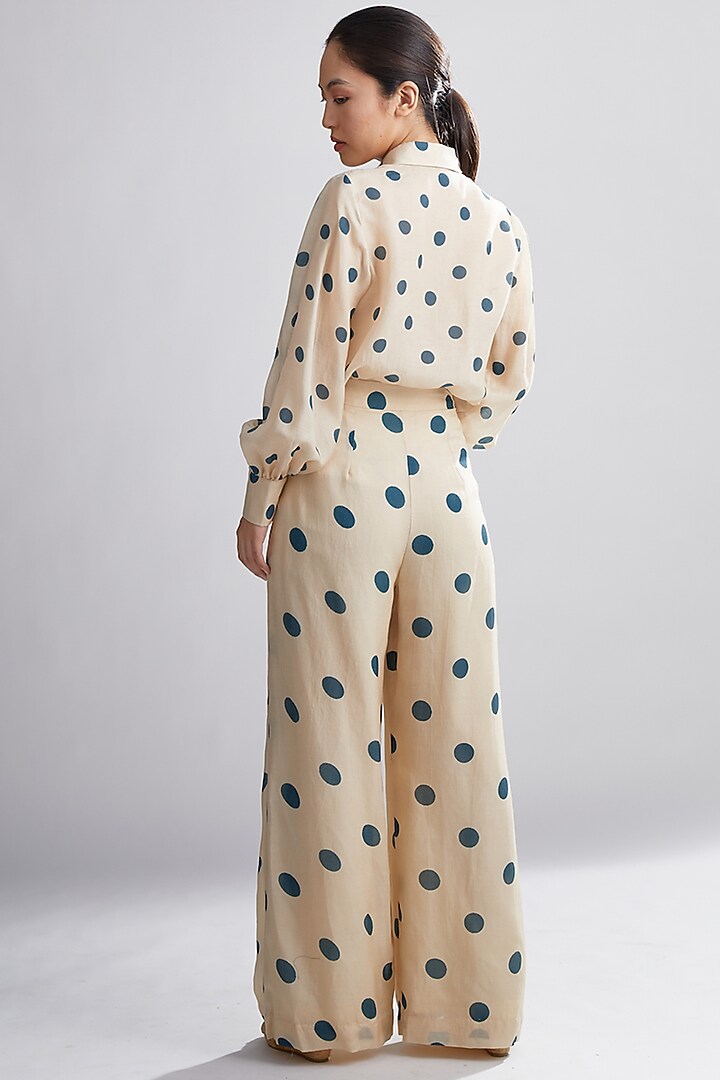 Beige & Teal Polka Dotted Shirt by Koai at Pernia's Pop Up Shop