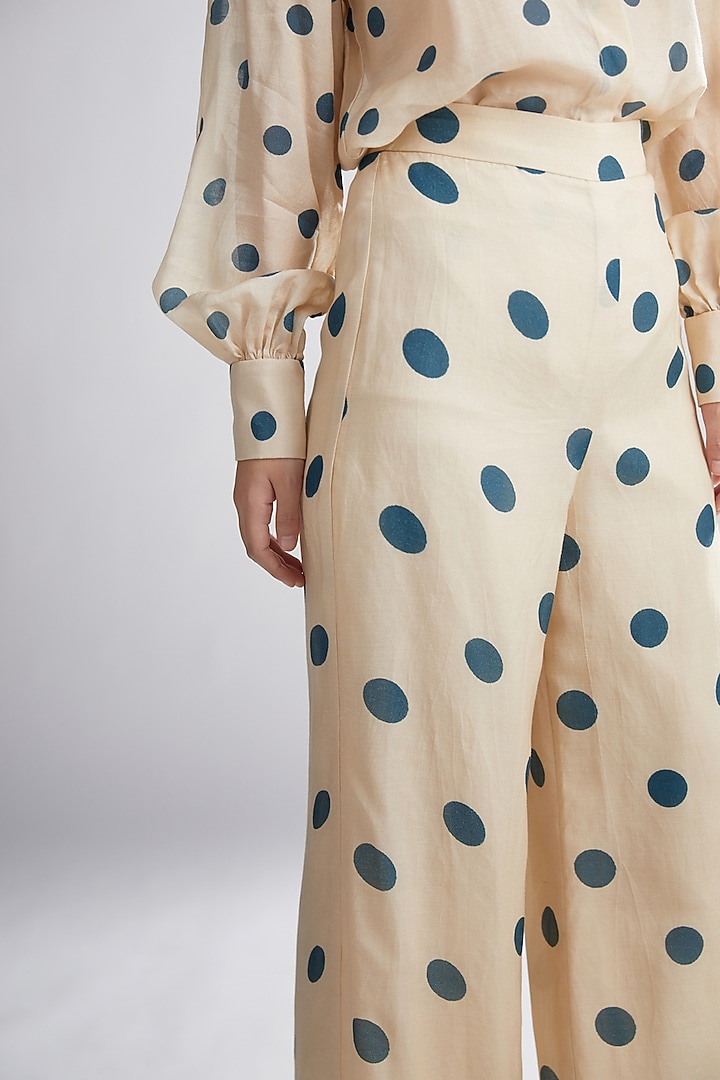 Beige & Teal Polka Dot Pants by Koai at Pernia's Pop Up Shop