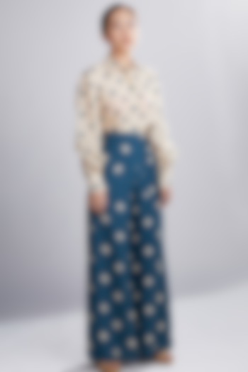 Cobalt Blue & Cream Polka Dotted Pants by Koai at Pernia's Pop Up Shop