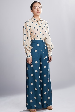 Cobalt Blue & Cream Polka Dotted Pants by Koai