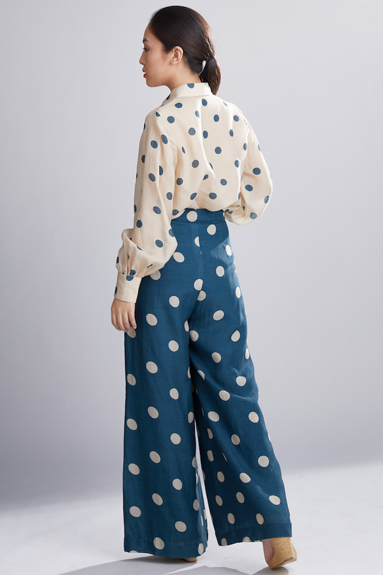 Cobalt Blue & Cream Polka Dotted Pants Design by Koai at Pernia's 