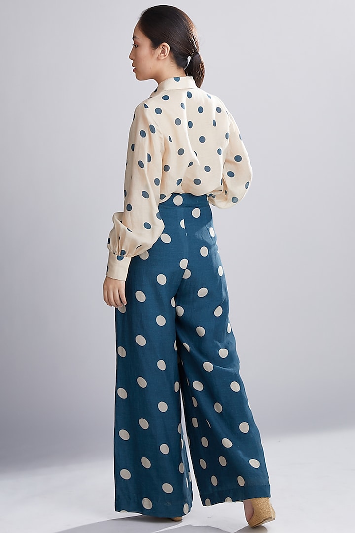 Cobalt Blue & Cream Polka Dotted Pants by Koai at Pernia's Pop Up Shop