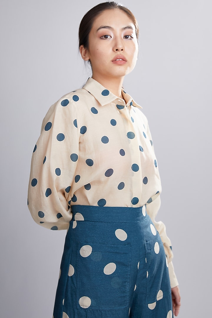 Cobalt Blue & Cream Polka Dotted Pants by Koai at Pernia's Pop Up Shop