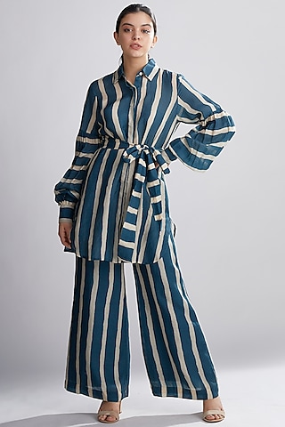 Cobalt Blue Striped Long Shirt by Koai