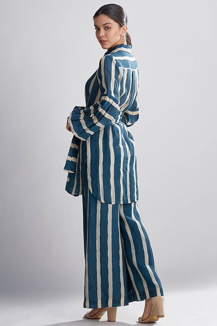 Cobalt Blue Striped Long Shirt by Koai at Pernia's Pop Up Shop