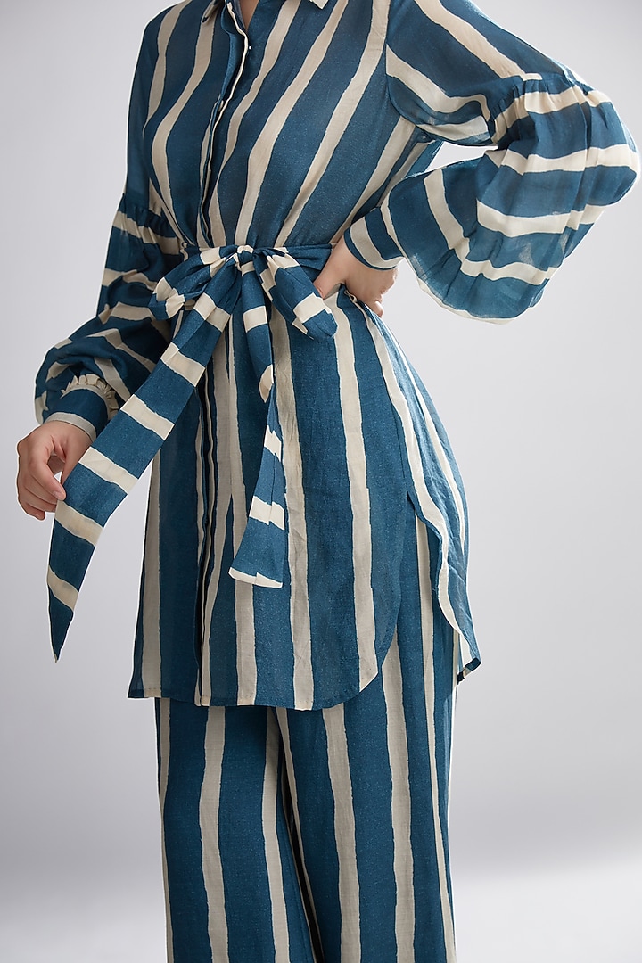 Cobalt Blue Striped Long Shirt by Koai at Pernia's Pop Up Shop