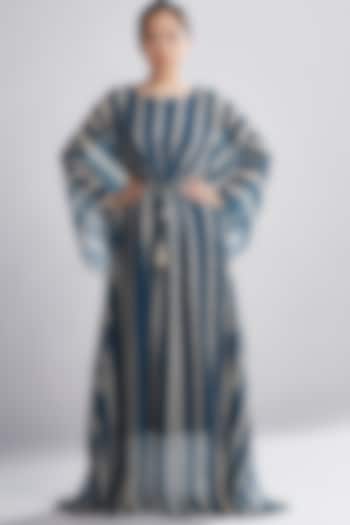 Cobalt Blue & Cream Striped Kaftan by Koai at Pernia's Pop Up Shop