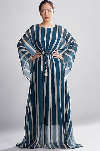 Cobalt Blue & Cream Striped Kaftan by Koai