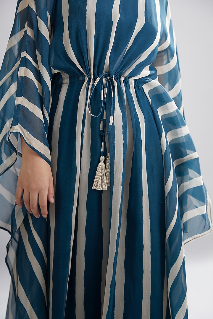 Cobalt Blue & Cream Striped Kaftan by Koai at Pernia's Pop Up Shop