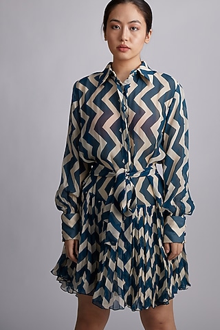 Cobalt Blue Zig-Zag Shirt Dress by Koai