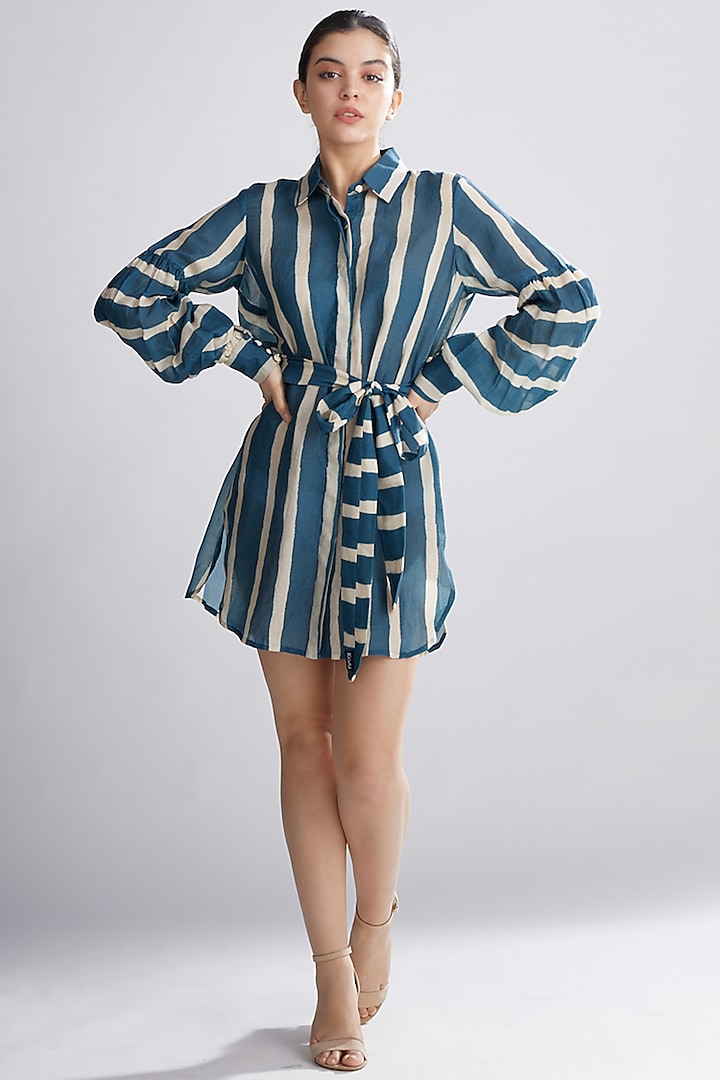 Cobalt Blue Striped Summer Shirt Dress by Koai at Pernia's Pop Up Shop