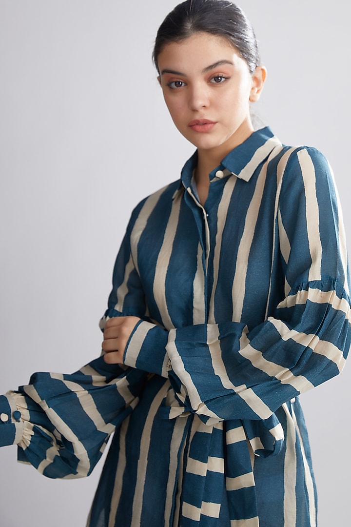 Cobalt Blue Striped Summer Shirt Dress by Koai at Pernia's Pop Up Shop